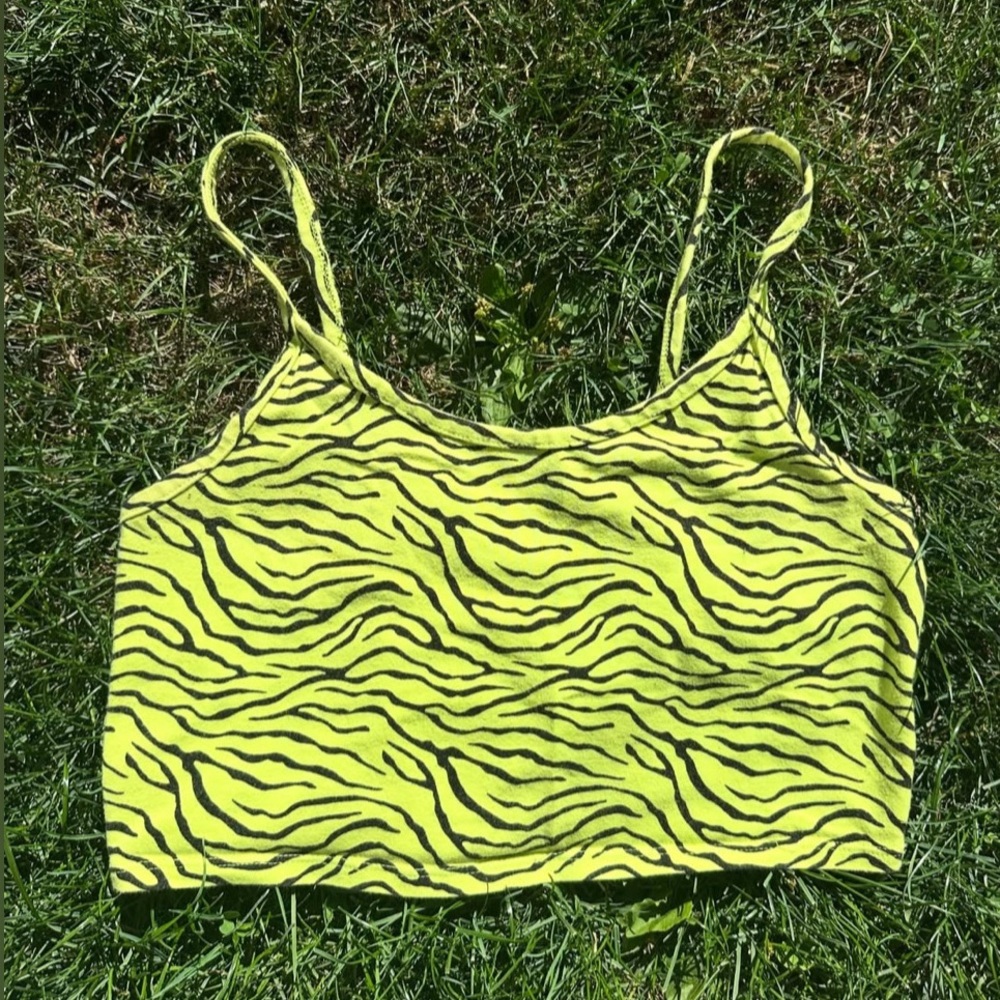 Neon Yellow Zebra/Animal Print Cropped Tank Top